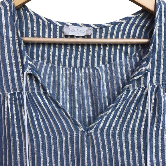 Altar’d State Dusty Blue Metallic Striped Top Size M - Picture 4 of 7